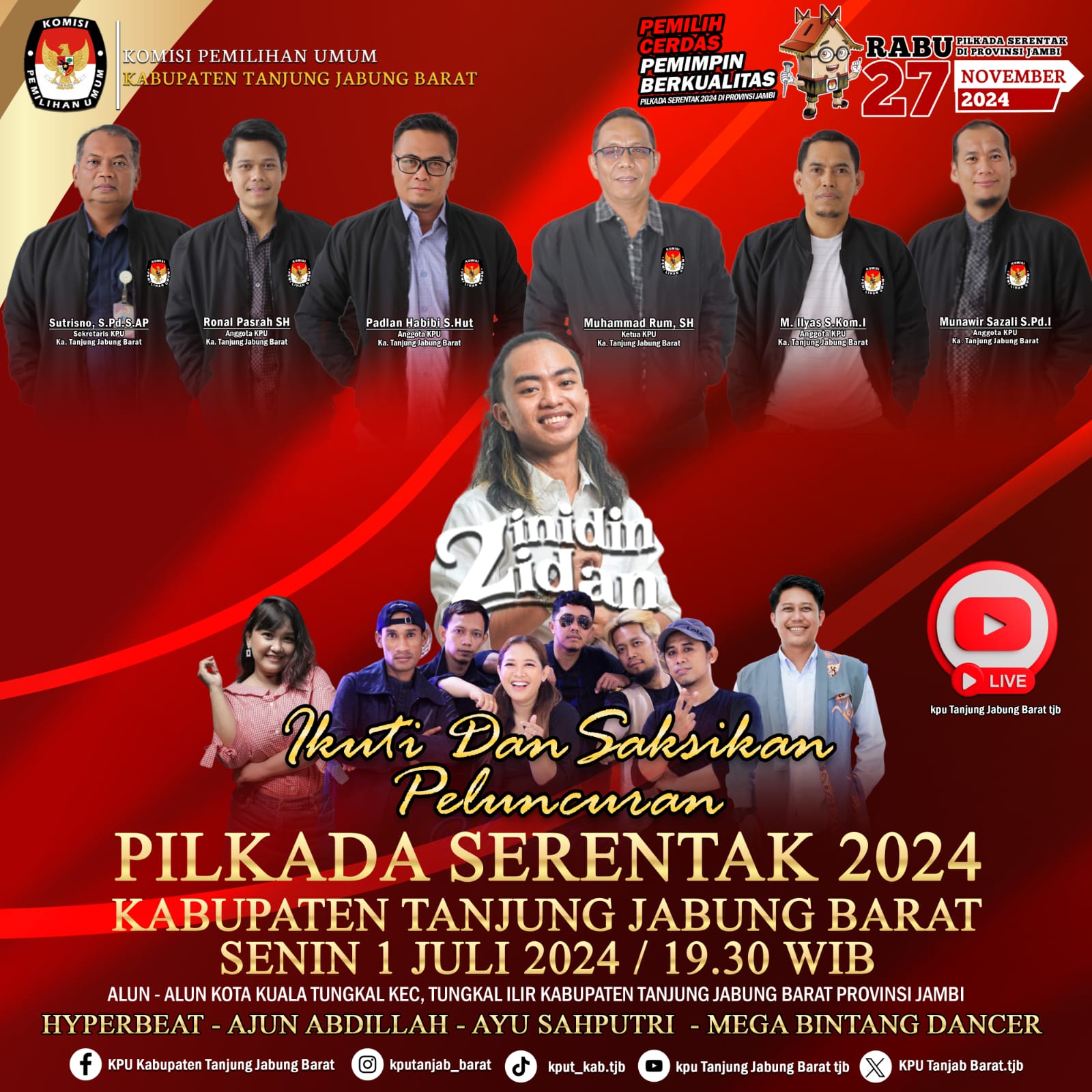 Ayo Datang dan Saksikan Peluncuran Pilkada KPU Tanjab Barat Bersama Zidan di Alun-alun Kota Kuala Tungkal