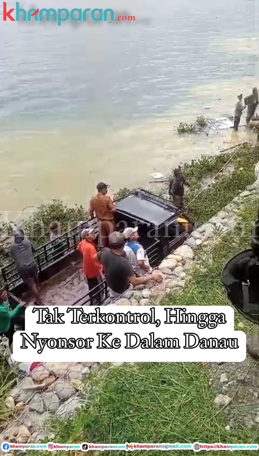 Tak Terkontrol, hingga Nyonsor Ke Dalam Danau 