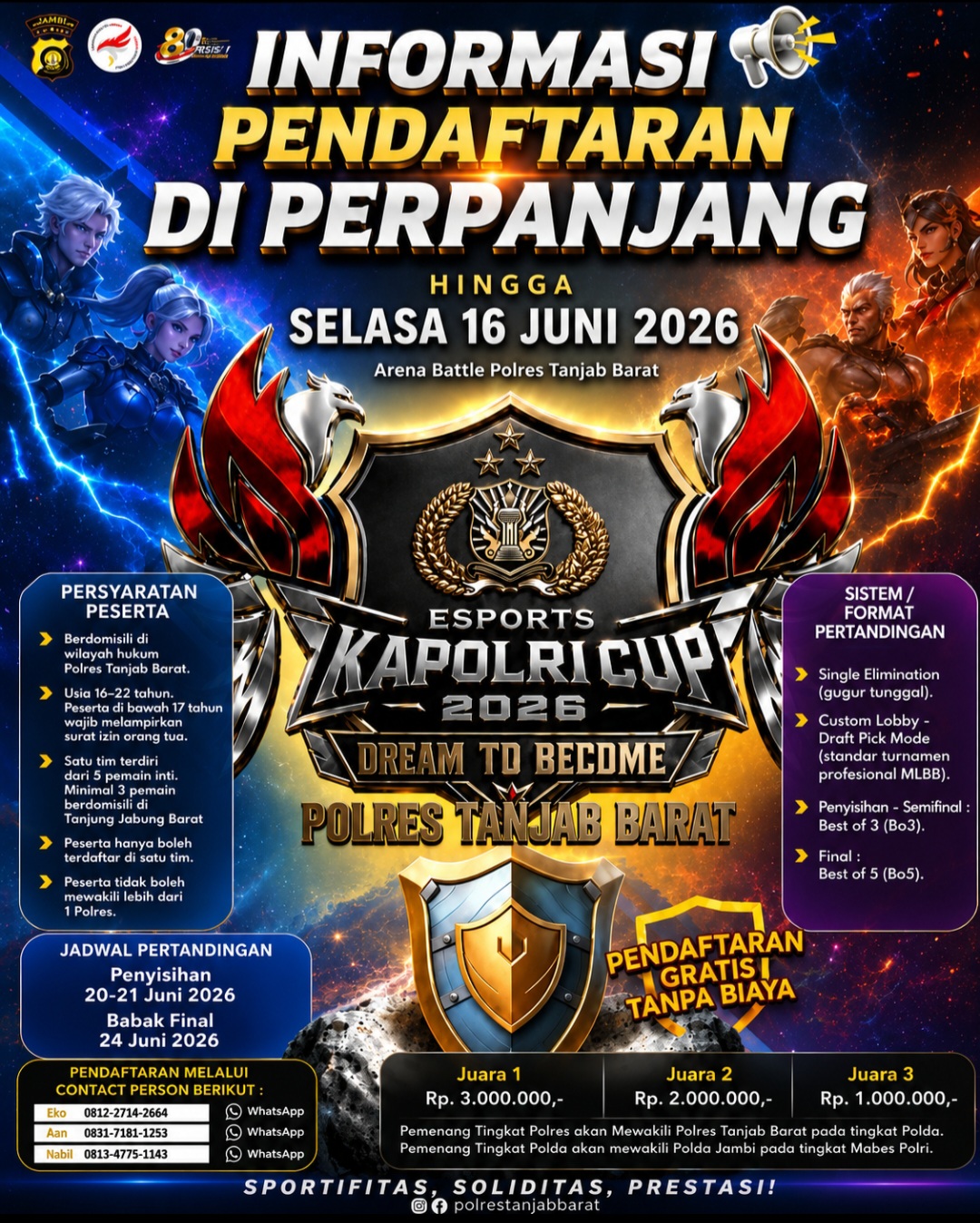 PENDAFTARAN ESPORTS KAPOLRI CUP 2026 POLRES TANJAB BARAT DIPERPANJANG HINGGA 16 JUNI